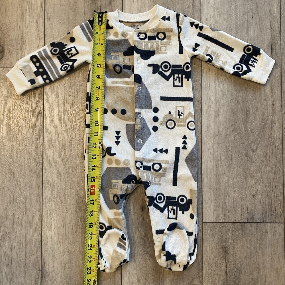 Carter's Boys Fleece Footed Pajamas 9 M Button-Up Construction Themed - Picture 5 of 8